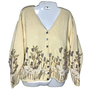 Marisa Christina Knit Cardigan Sweater Floral Embroidery Size S Hong Kong 1990s